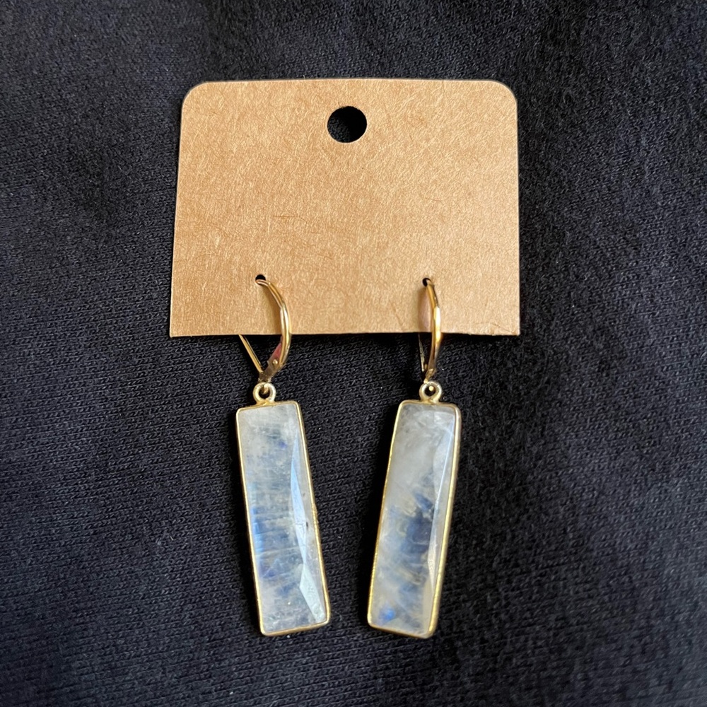 Faceted Rainbow Moonstone Rectangular Earrings - image 7